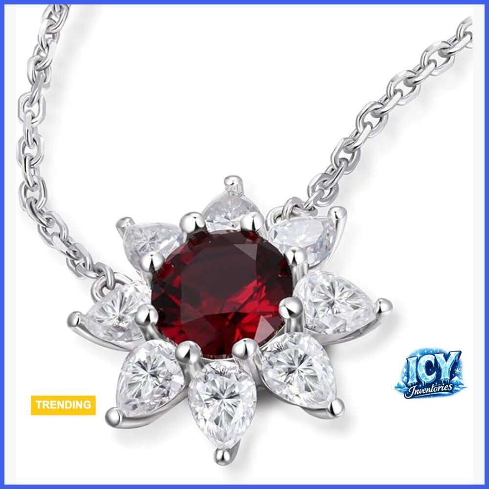 Sterling Silver Pendant Necklace with Lab-Created Ruby and Moissanite